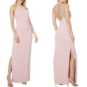 NWT Vince Camuto Halter Gown w/ Sequin Neckline & Back in Rose